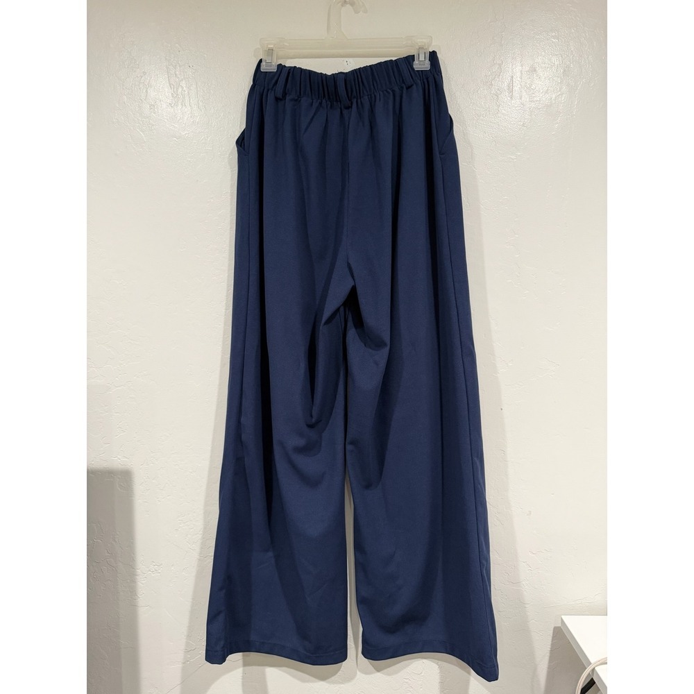 NWT Halara Navy Blue Stretch Waist Wide Leg Waffle Knit Trousers Pants Size M - Picture 3 of 5